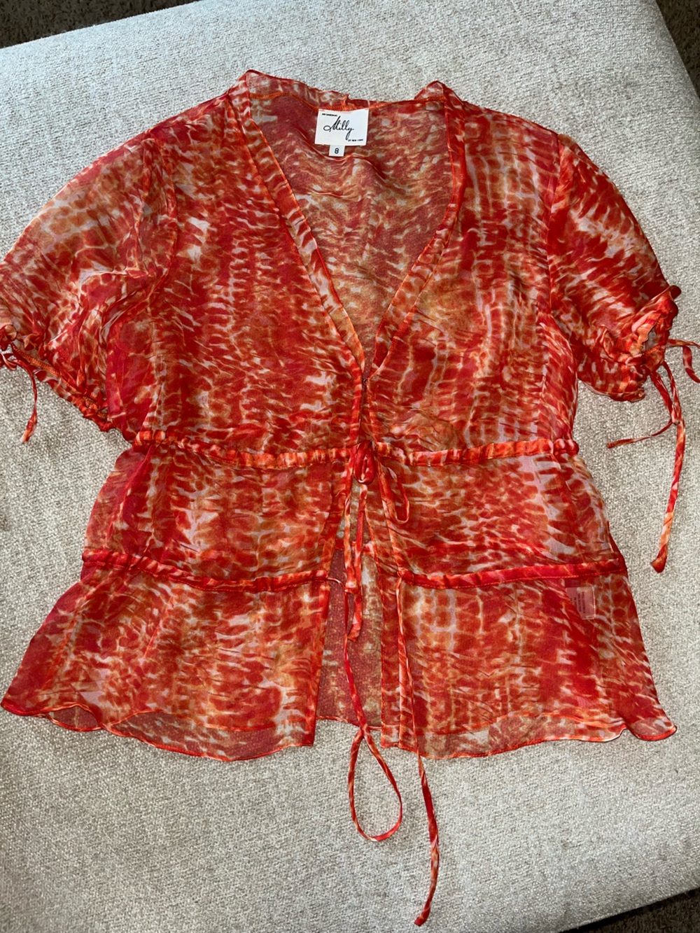 Milly of New York Red Sheer Tie-Front Blouse
